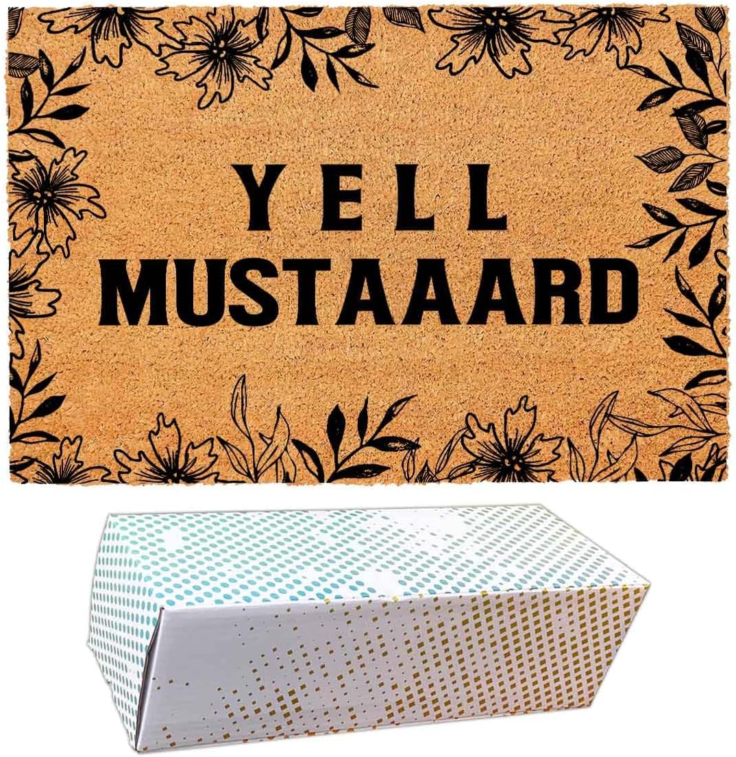 Funny Coir Doormat with Music Lover Yell Mustard - Front Door Mat, Entryway Welcome Mat, 23.7 x 15.7 inch