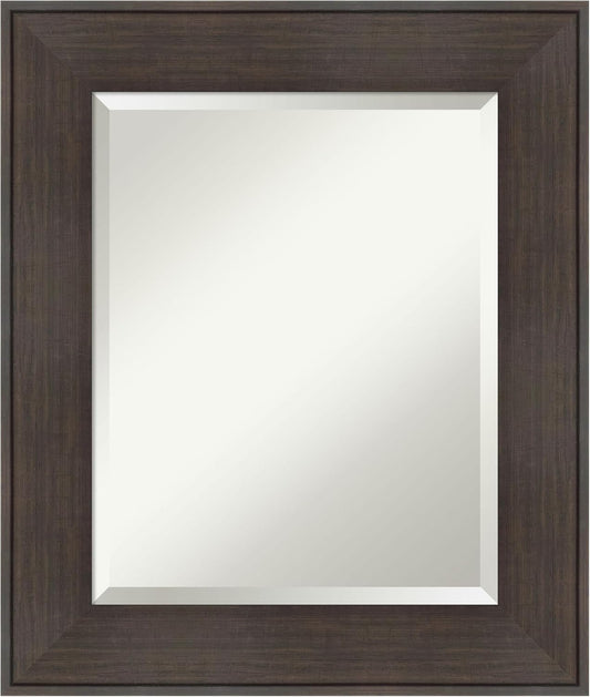 Amanti Art Brown Wall Mirror 26x22 William Rustic Woodgrain Rectangle Bathroom Mirror for Wall Decor Living Room, Small Classic Frame, Hangs Horizonally and Vertically, Bathroom Decor, Beveled Edge