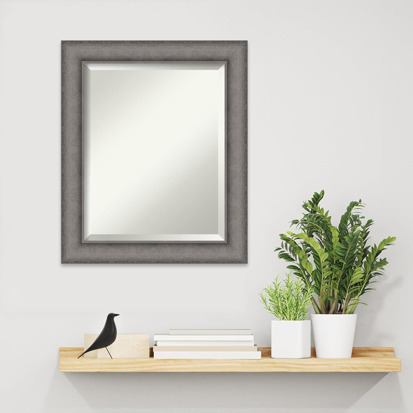 Amanti Art Grey Wall Mirror 25x21 Burnished Concrete Rectangle Bathroom Mirror for Wall Decor Living Room, Small Modern Contemporary Wood Frame, Hangs Horizonally and Vertically, Bathroom Decor
