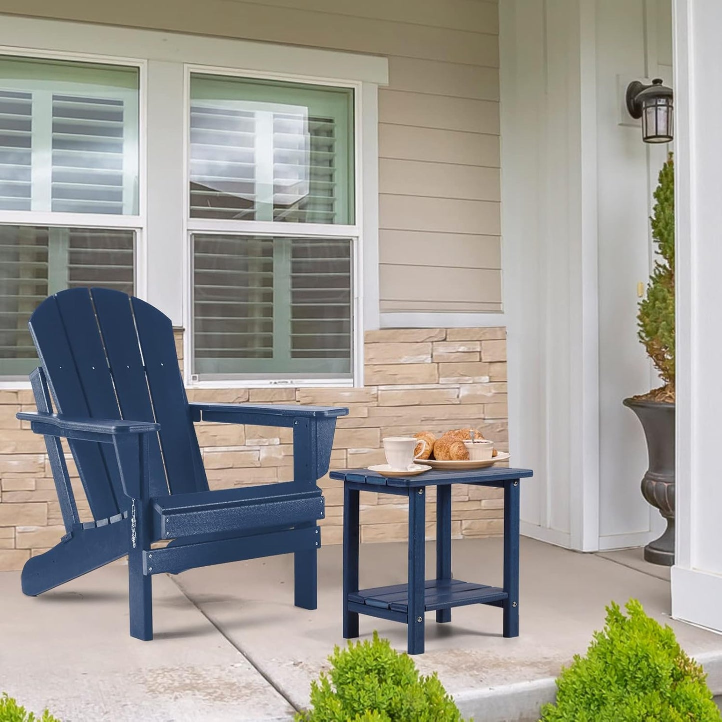 Adirondack Outdoor Side Table, 2-Tier Sturdy Patio End Table Weather Resistant, 16.5" Solid Side Table for Patio, Pool, Porch(Navy Blue)