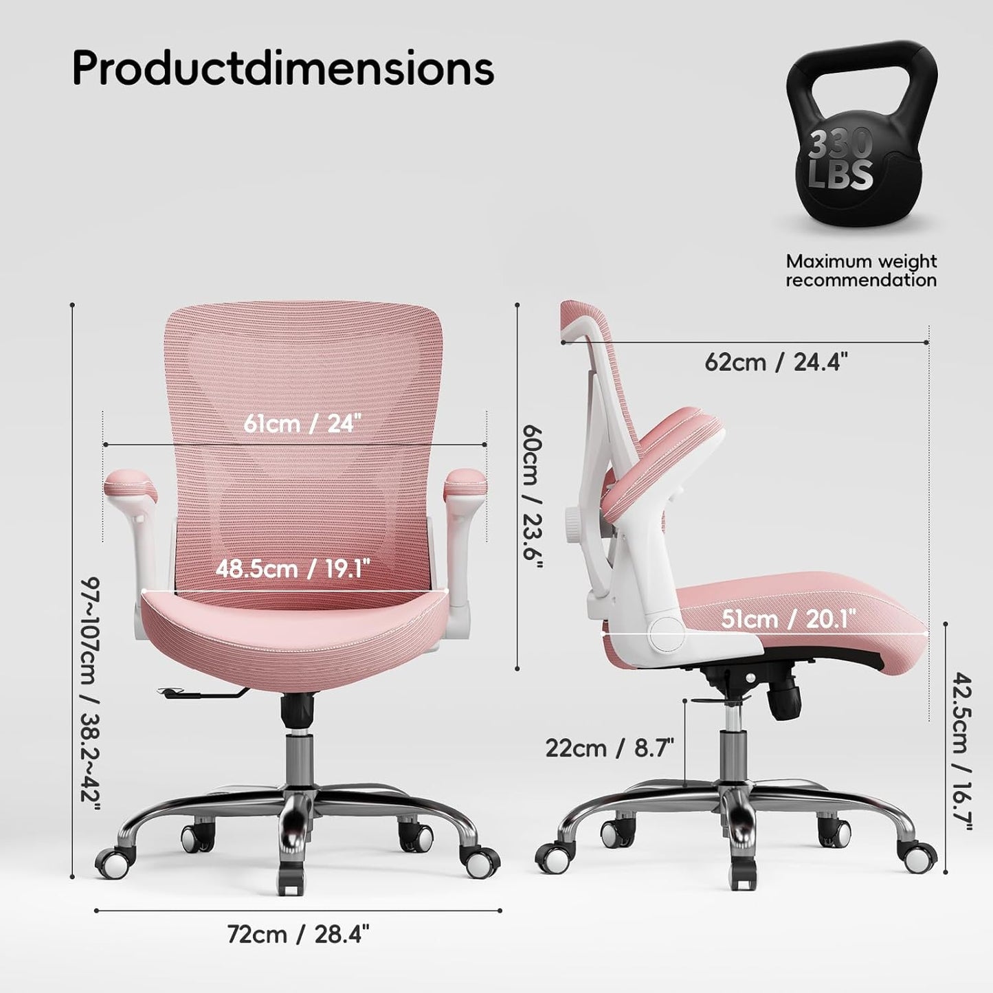 Ergonomic Office Chair-Computer PU Leather X-Shaped Desk Chair-Gaming Chair with Adjustable Flip-up Armrests Lumbar Support Mesh Executive Chair for Long Hours Office (Pink)