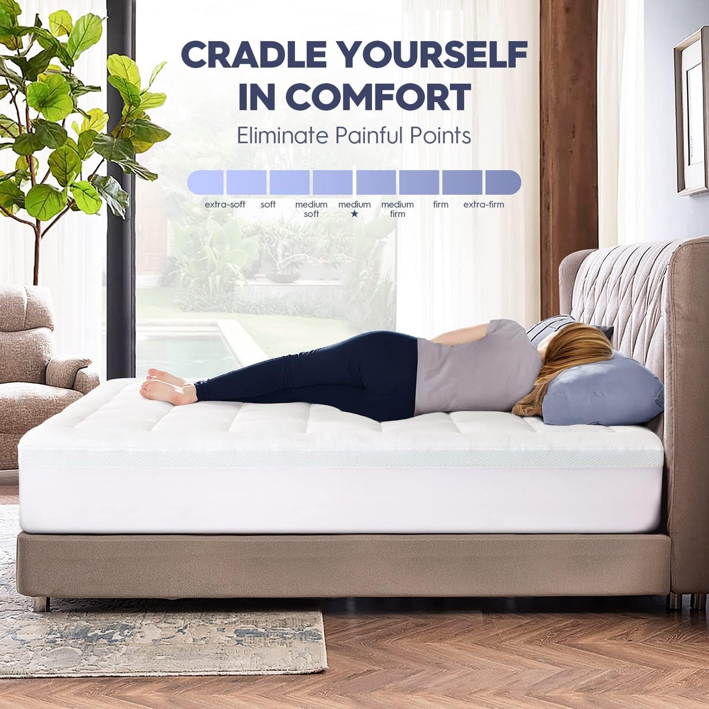 ELEMUSE Full Size Dual Layer 3 Inch Memory Foam Mattress Topper for Pressure Relief, Breathable Pillow Top Mattress Pad with Deep Pocket, Enhanced Support, Non-Slip Design & Removable & Washable