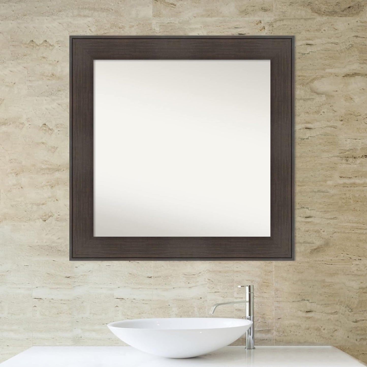 Amanti Art Brown Bathroom Mirror for Over Sink, 32x32 William Rustic Woodgrain Square Vanity Mirror, Large Casual Frame, Hangs Horizonally and Vertically, Bathroom Wall Decor, Non-Beveled Edge