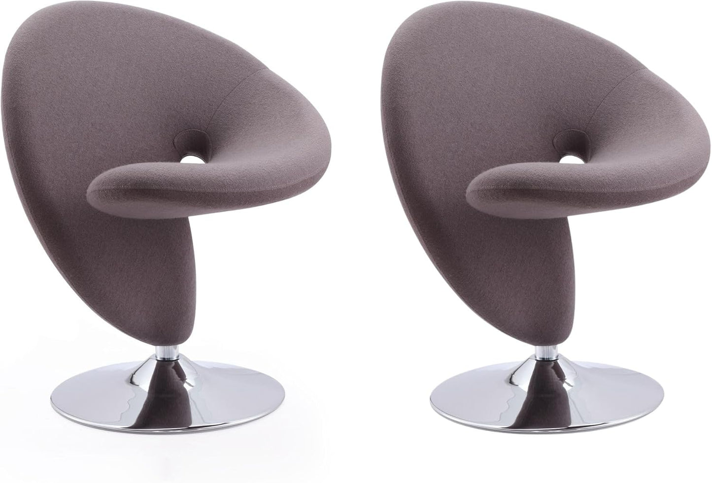 Manhattan Comfort Curl Swivel Accent Chair Set of 2 with 360° Turn, Fully Assembled, Upholstered in Wool Blend, Modern Ergonomic Design with Polished Chrome Base, Living Room & Office, Set of 1, Grey