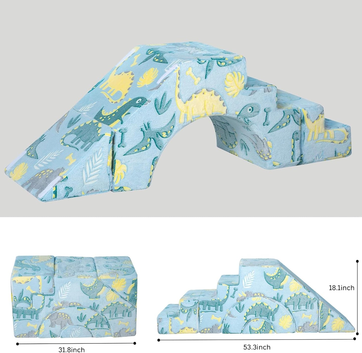 MeMoreCool Foam Climbing Toddler Couch, Modular Kids Sofa with Slide & Stair, Convertible Baby Couch for Playroom, Sectional Furniture for Crawling, Climbing, and Kids’ Play