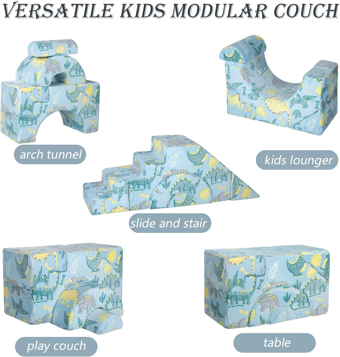 MeMoreCool Foam Climbing Toddler Couch, Modular Kids Sofa with Slide & Stair, Convertible Baby Couch for Playroom, Sectional Furniture for Crawling, Climbing, and Kids’ Play