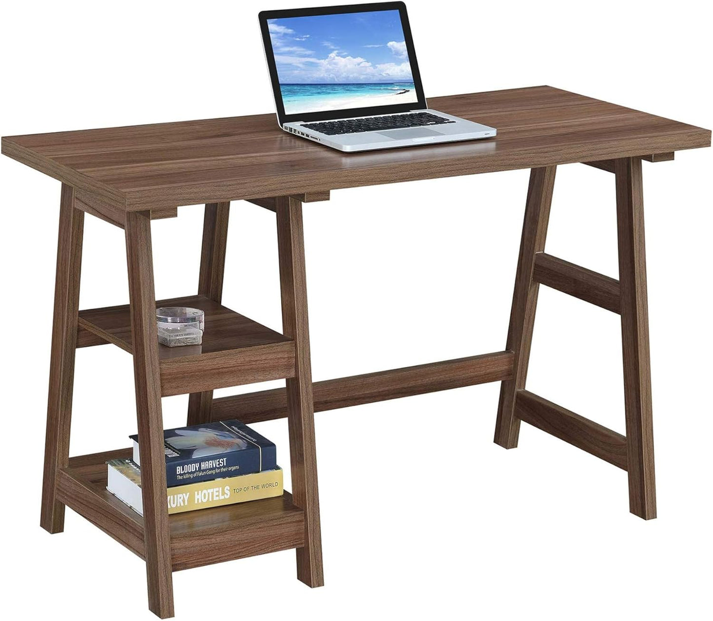 Convenience Concepts Designs2Go Trestle Desk with Shelves, 47", Cappuccino