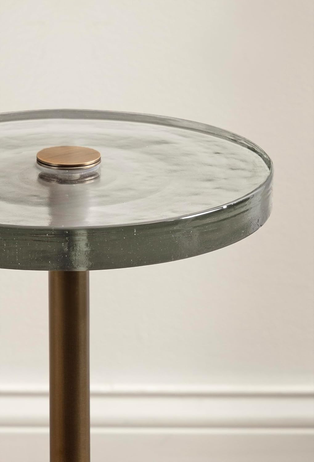 Kate and Laurel Xyler Modern Round Metal and Glass Drink Table, 10 x 10 x 24, Clear Glass and Antique Brass, Transitional Plant Pedestal Table for Use as Indoor Plant Stand or Small Bathtub Table