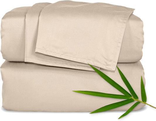 Pure Bamboo California King Sheets, Genuine 100% Organic Viscose Derived from Bamboo Bed Sheet Set, Soft & Cooling, Double Stitching, Lifetime Quality Promise (California King, Almond)