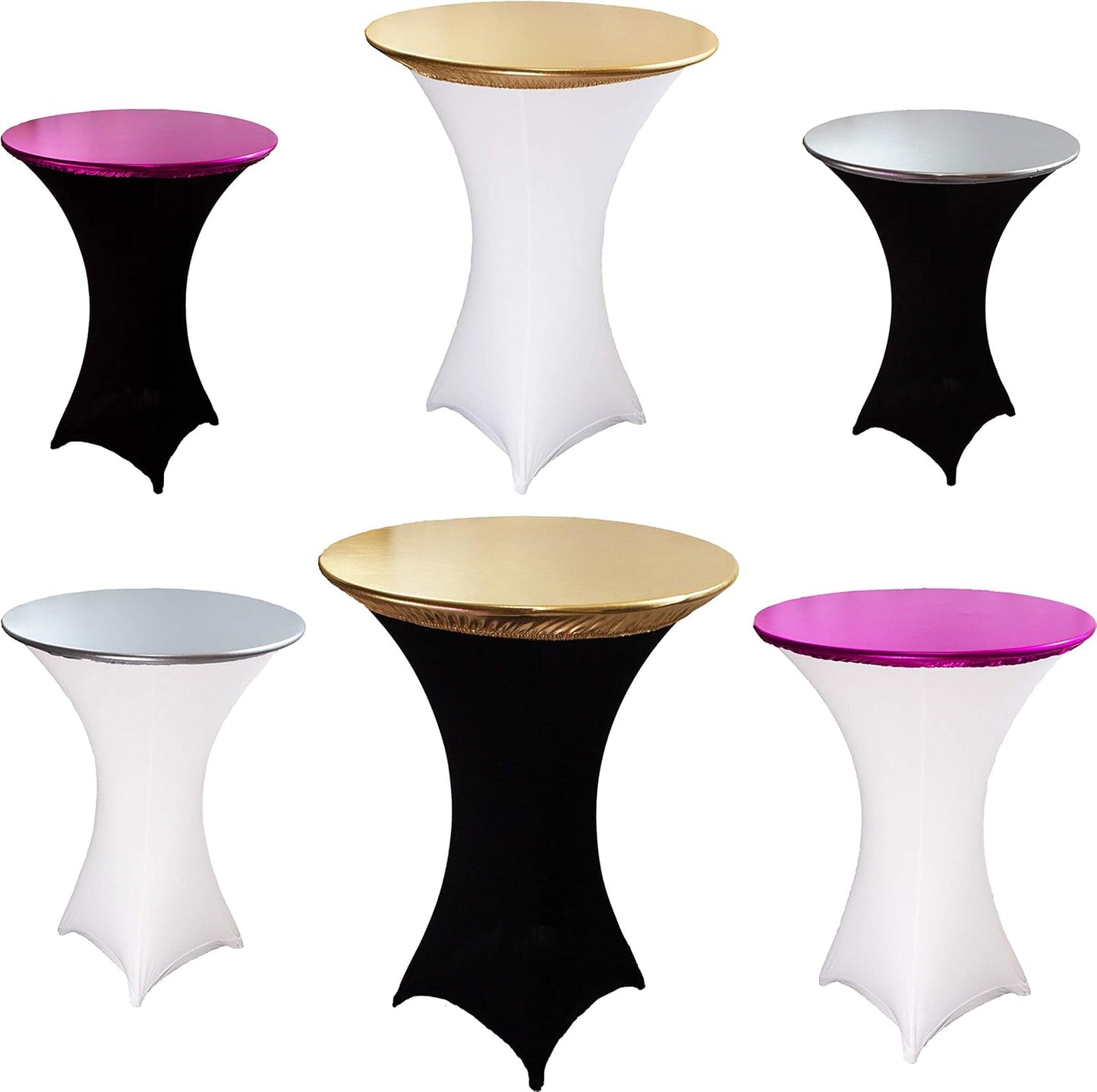 2-Pack Gold Spandex Table Topper Cap (32'') for Round Cocktail Tables, Adding Precious Metallic Glitter and Luxurious Accents, Protecting From Spill, for Weddings Parties Banquet, Restaurants