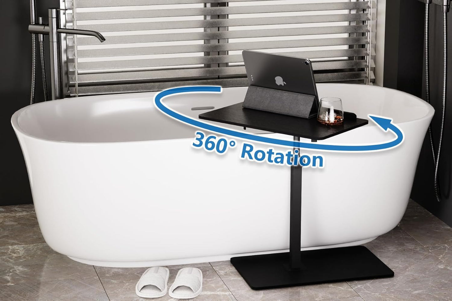 C Shaped End Table,20" W x 14" L,17"-31" Adjustable Height,Swivel and Turnable Desktop,Foldable Side Table for Small Spaces,Black Walnut (Black, 19.7" x 13.8")