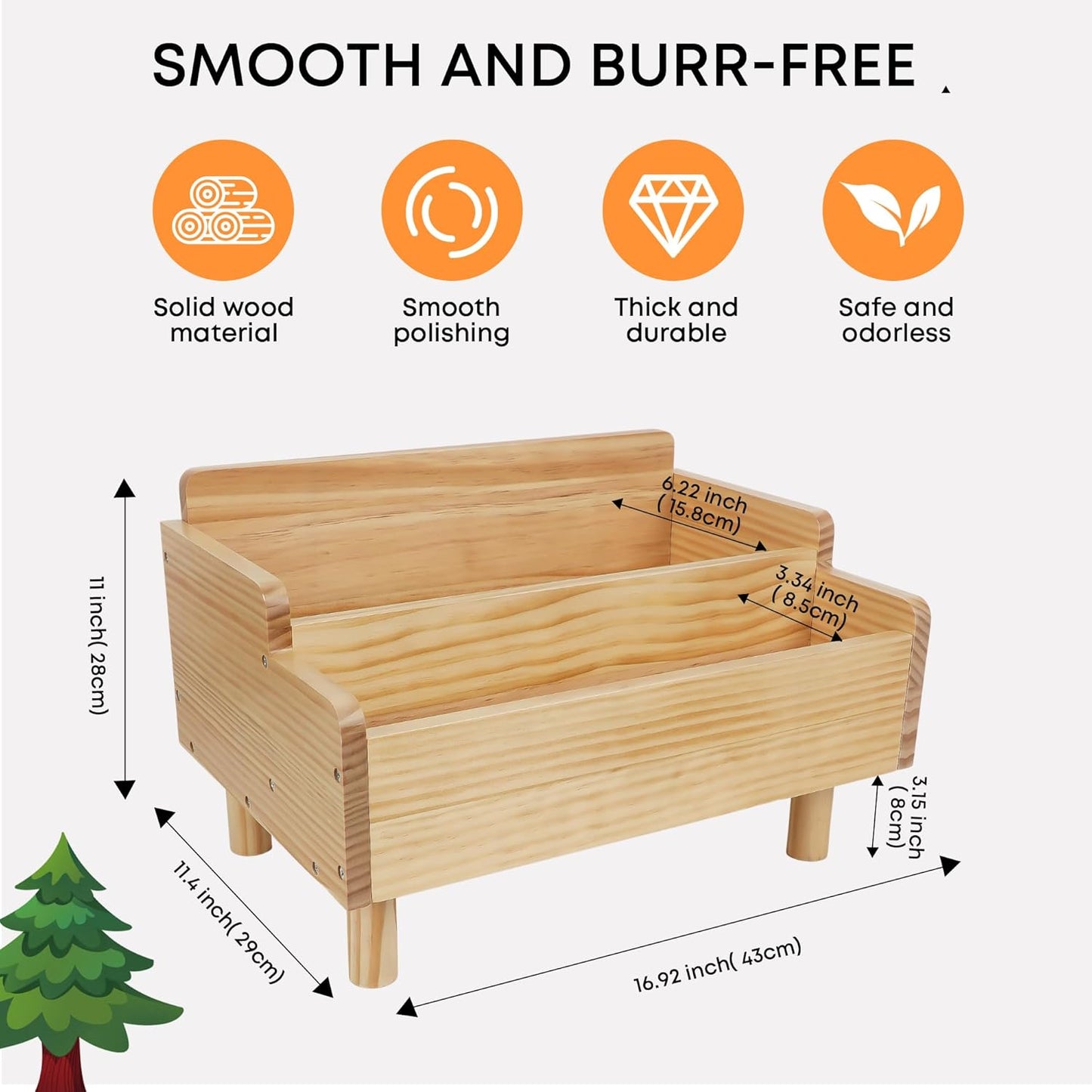 Kids Bookshelf,Montessori Bookshelf Small for Toddler,Baby Book Shelf Caddy with Divider,Toddler Book Storage Holder Container Wooden for Playroom,Kids Room,Nursery,Classroom,Pine (Natural Wood)