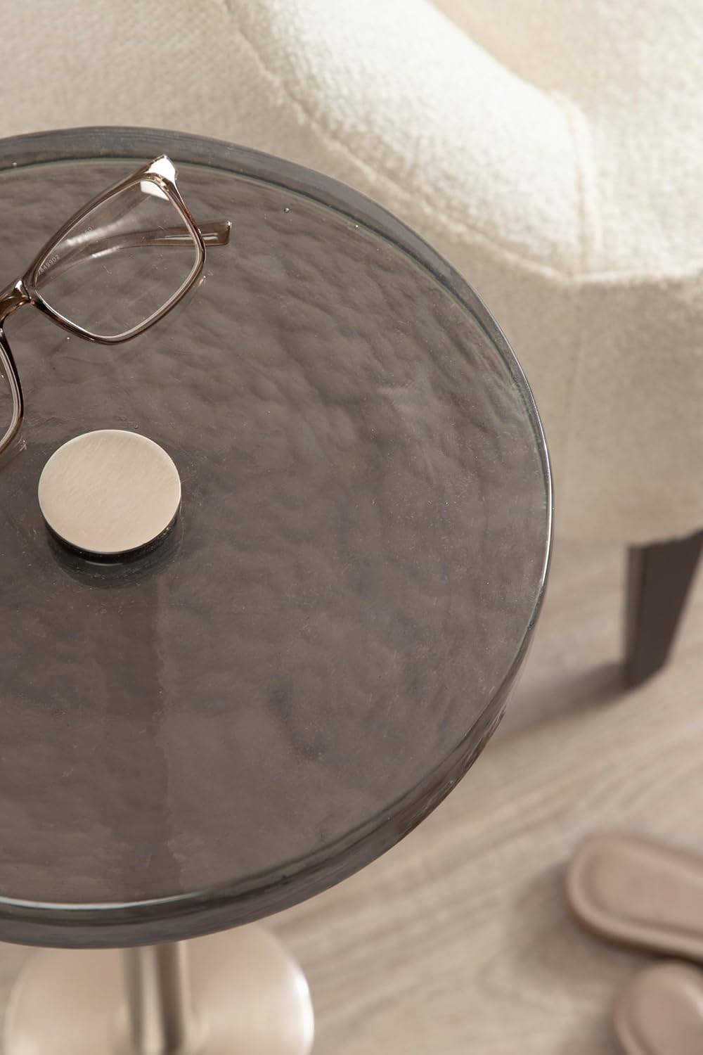 Kate and Laurel Xyler Modern Round Metal and Glass Drink Table, 10 x 10 x 24, Gray Glass and Silver, Decorative Plant Pedestal Table for Use as Indoor Plant Stand or Small Bathtub Table