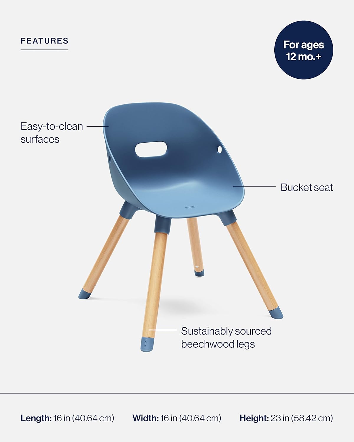 Lalo The Play Chair, Wooden and Non-Toxic Plastic Kids and Toddler Chair - Sturdy Bucket Seat and Easy to Clean Kids Chair with up to 200 lb. Weight Capacity, Set of 2 - Blueberry