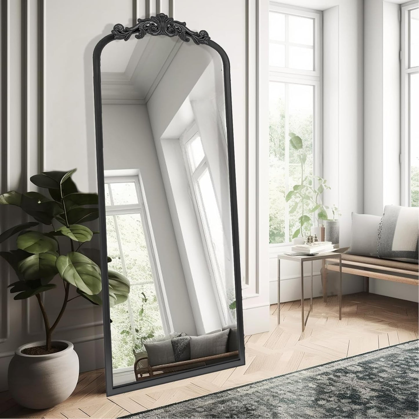 AIXI HOME Arched Black Antique Full Length Wall Mirror 22"x65", Arendahl Elegant Floor Vintage Mirror with Ornate Matel Frame, Baroque Inspired Home Decor for Bedroom/Living Room/Hallway