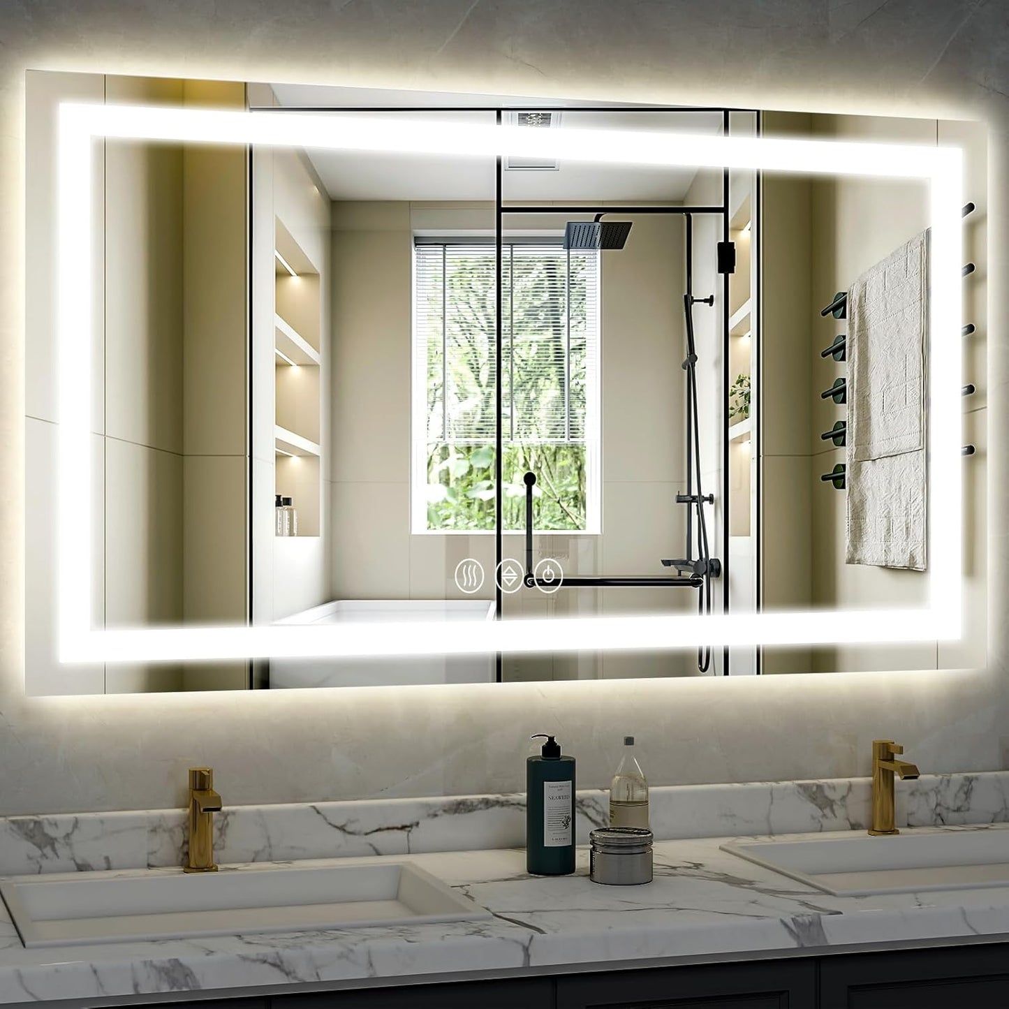 40"x 60"LED Bathroom Mirror, Backlit + Front Lit, LED Bathroom Mirror with Lights for Wall, 3 Colors, Anti-Fog, Dimmable Brightness, Memory Function, Tempered Glass