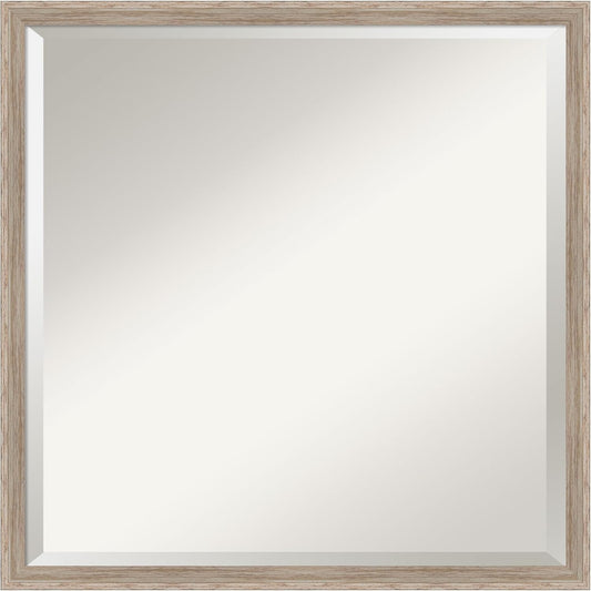 Amanti Art White Bathroom Mirror for Over Sink, 21x21 Hardwood Wedge White Wash Square Vanity Mirror, Medium Country Rustic Wood Frame, Hangs Horizonally and Vertically, Bathroom Wall Decor, Beveled