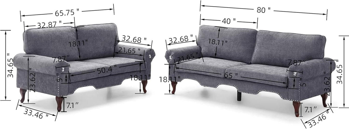 2 Piece Sectional Sofa Set, 2+3 Seat Convertible Couch with Movable Pillows, Upholstered Couches for Living Room, Grey