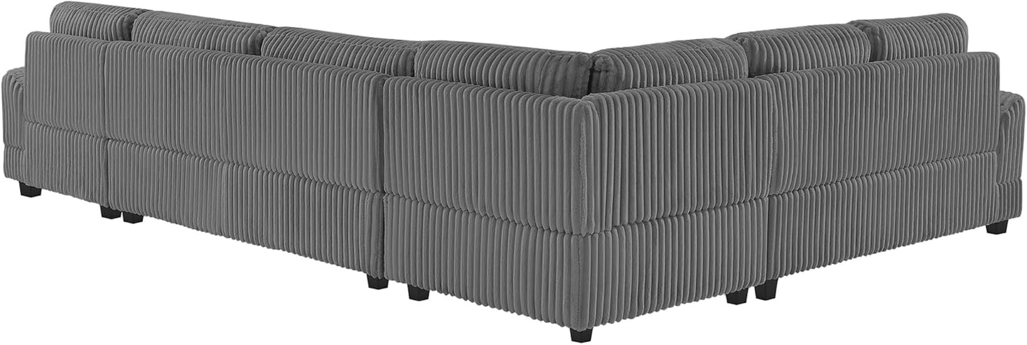 129" Oversized U Shaped Modular Sectional Sofa Couch for Living Room 7 Seater Plush Corduroy Upholstered Large Sofa Deep Seat Cloud Couch with Extra Wide Chaise Lounge and Detachable Thick Cushions