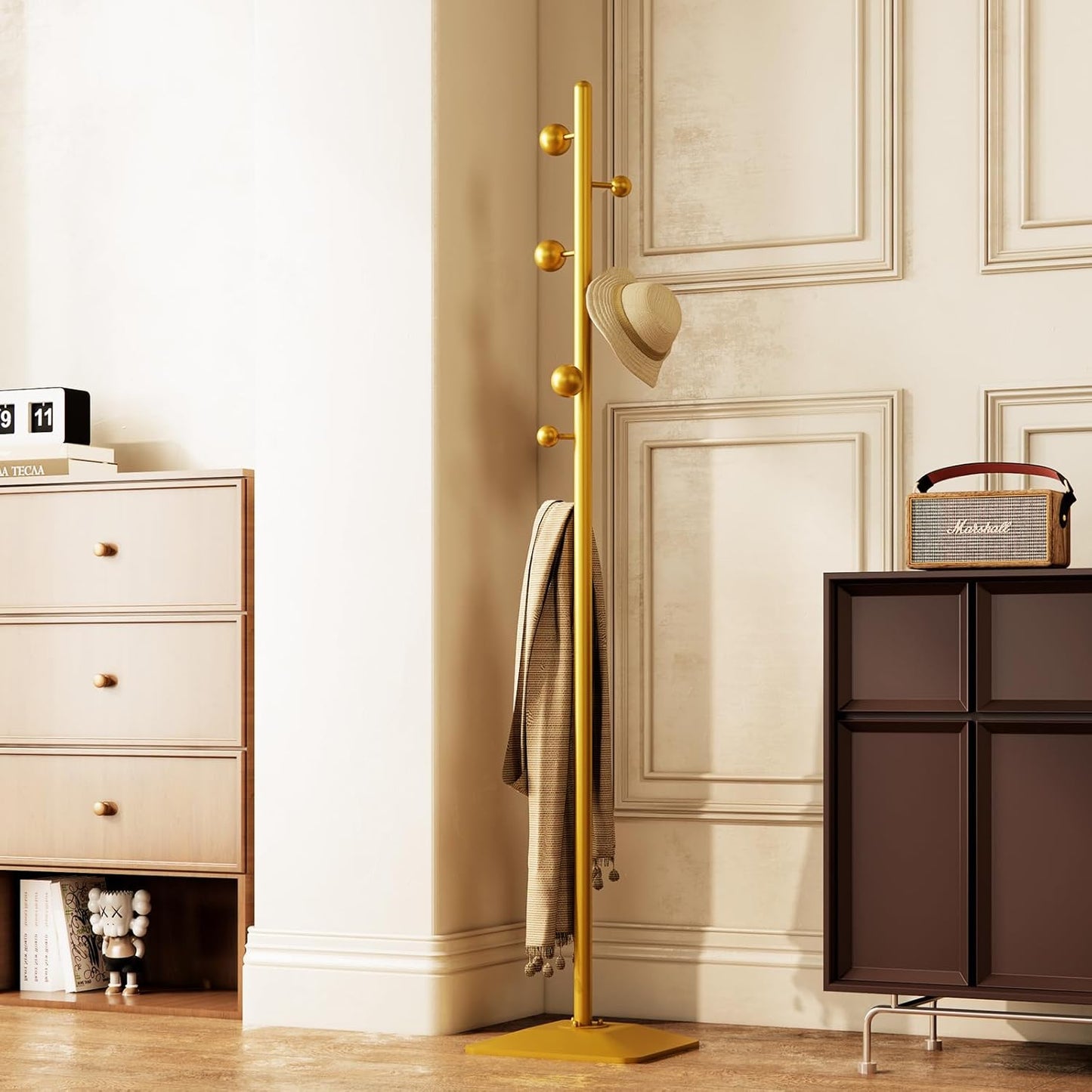 coat rack freestanding,coat rack stand with 7 Hooks and Metal Base for Bags, Hats.Coat Tree Coat Hanger Stand for Home Office Hall Entryway