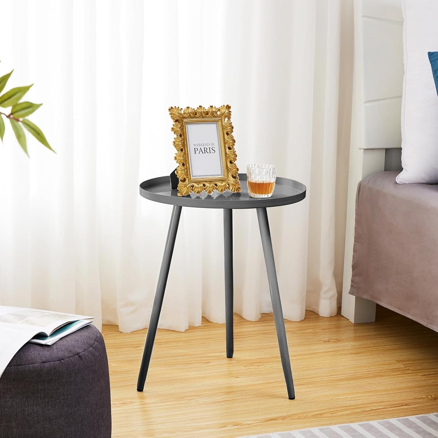 Apicizon 16" Round Side Table Set of 2, Metal End Table for Living Room, Bedroom, Bedside, Mid Century Modern Coffee Table or Circle Accent Table for Small Spaces, Grey