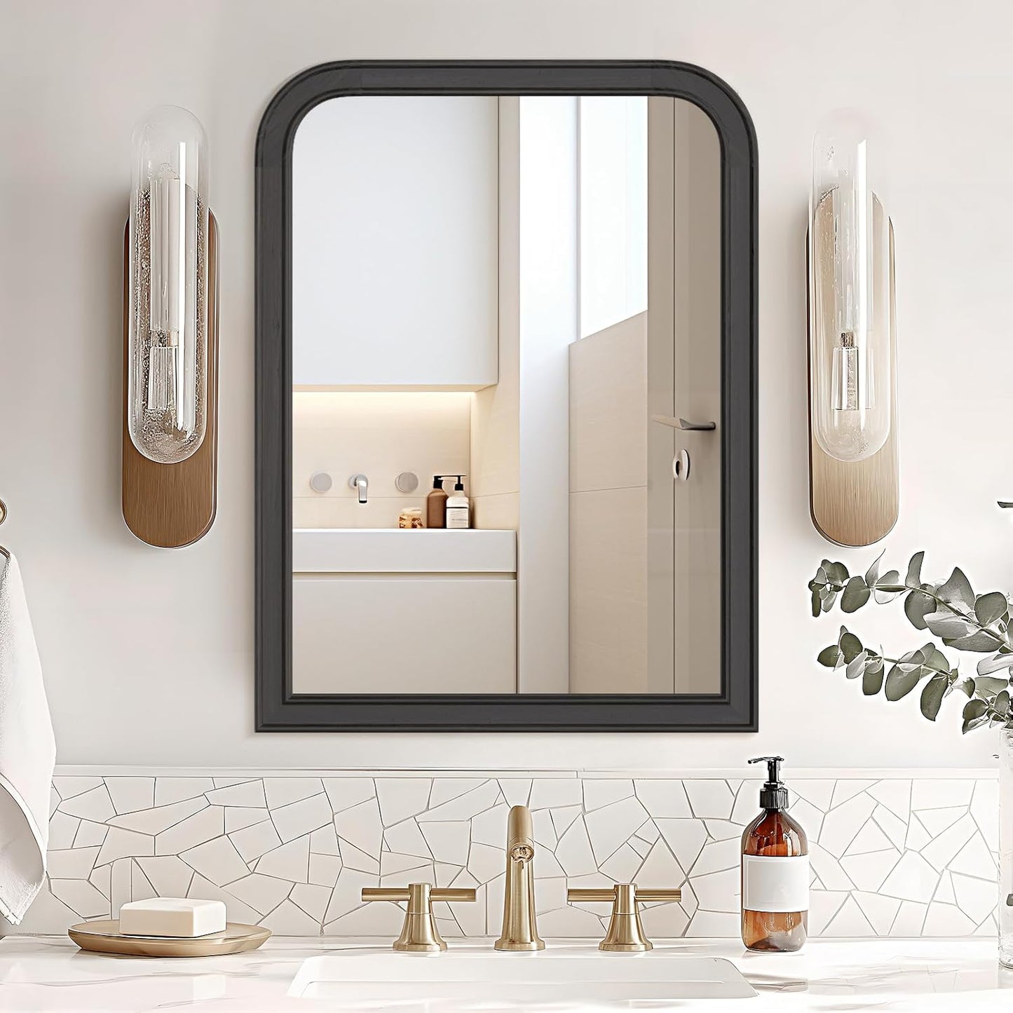 WallBeyond Wood Mirror for Wall Decor 18x24 Inch Small Bathroom Vanity Rectangle Mirror for Hallway Bedroom Living Room(Horizontal/Vertical Black)