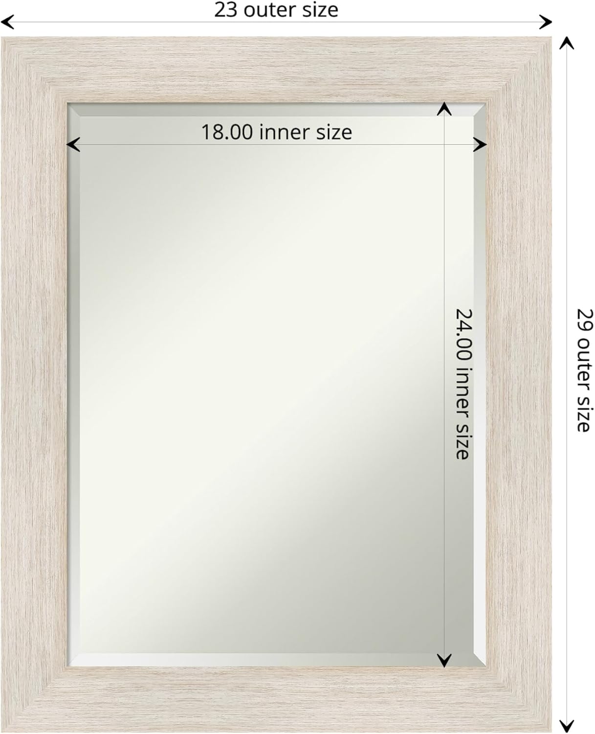 Amanti Art White Bathroom Mirror for Over Sink, 29x23 Hardwood White Wash Rectangle Vanity Mirror, Medium Rustic Farmhouse Wood Frame, Hangs Horizonally and Vertically, Bathroom Wall Decor, Beveled