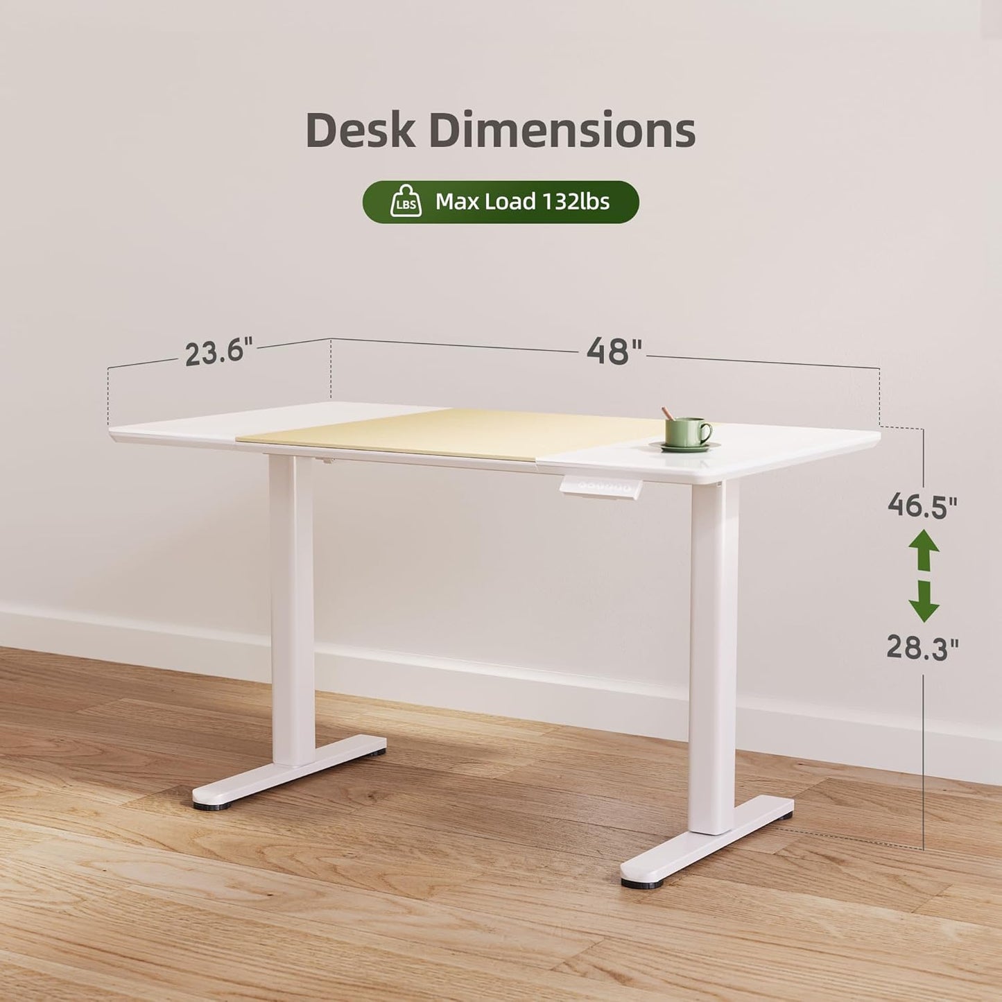 INNOVAR Glass Standing Desk, 48 x 24 Inches Height-Adjustable Desk, Tempered Glass and Wooden Top, Quick Install Home Office Stand Up Desk with 4 Presets, White Glass and Natural Wood