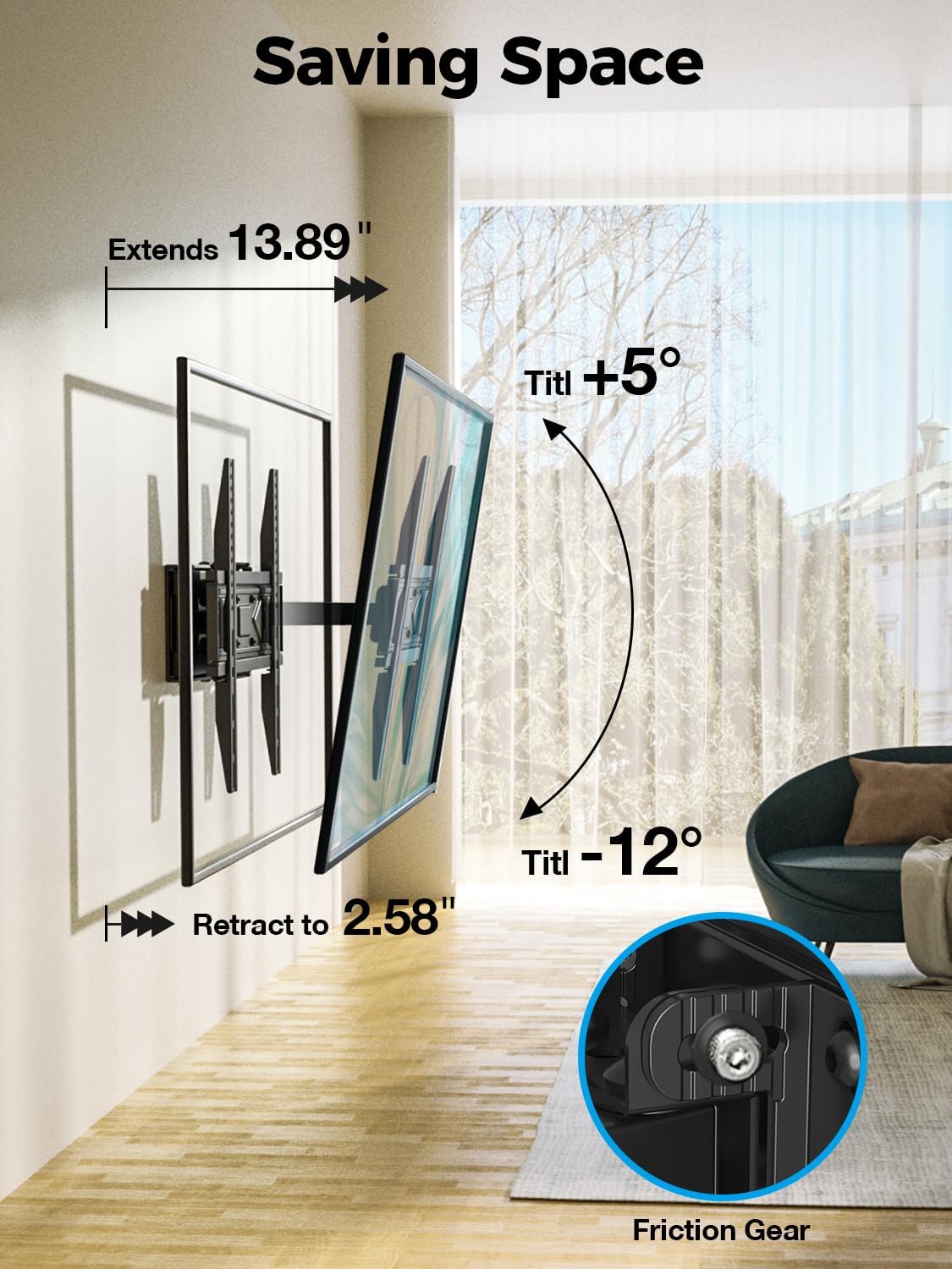 UL Listed Full Motion TV Wall Mount for Most 32-70 inch TVs, Wall Mount TV Bracket for 40 50 55 65 inch tv with Smooth Swivel, Tilt, Extension, Level-Has Hardware & Drill Template