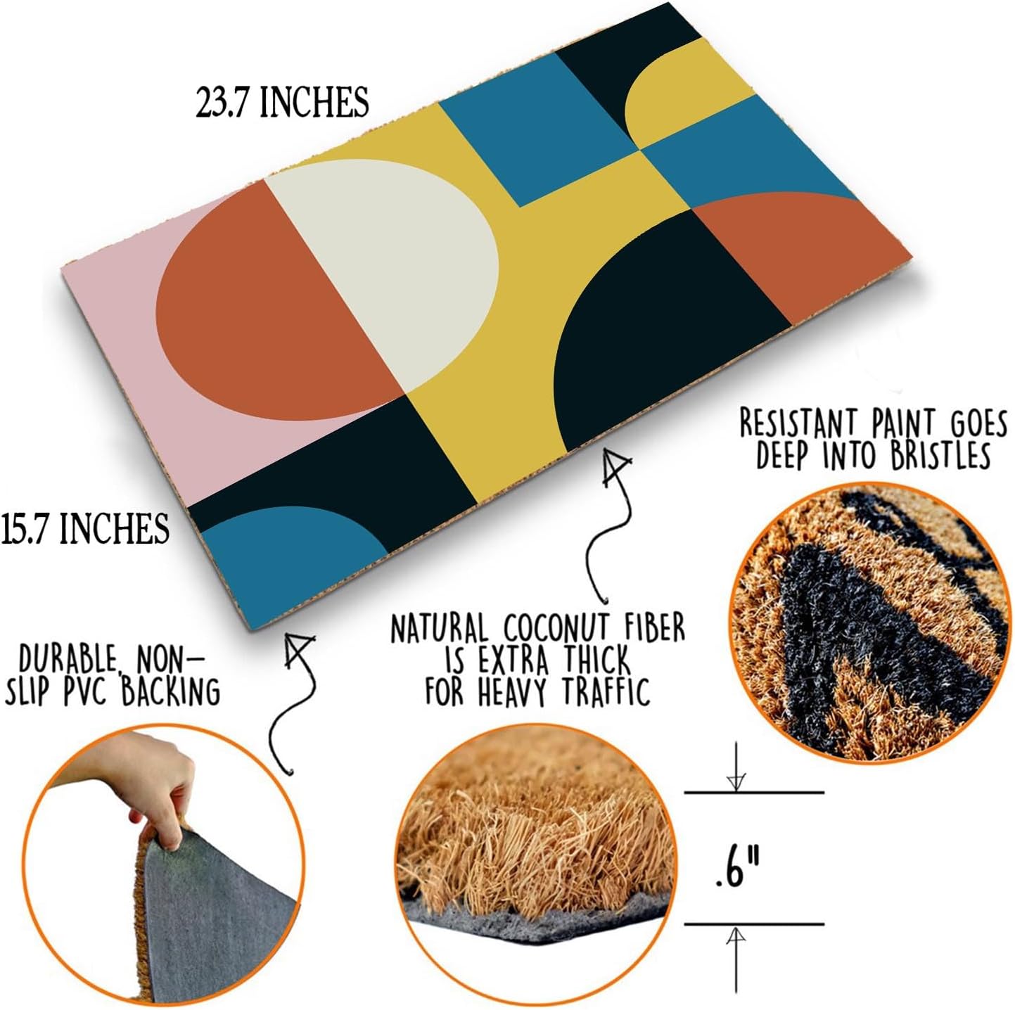 Funny Coir Doormat Simple Modern Abstract Geometric Front Door Mat Entryway Outdoor Mat with Heavy Duty Front Porch Welcome Mats Entry Natural Coconut Brown Mat Novelty Gift Doormat 23.7 x 15.7 inch