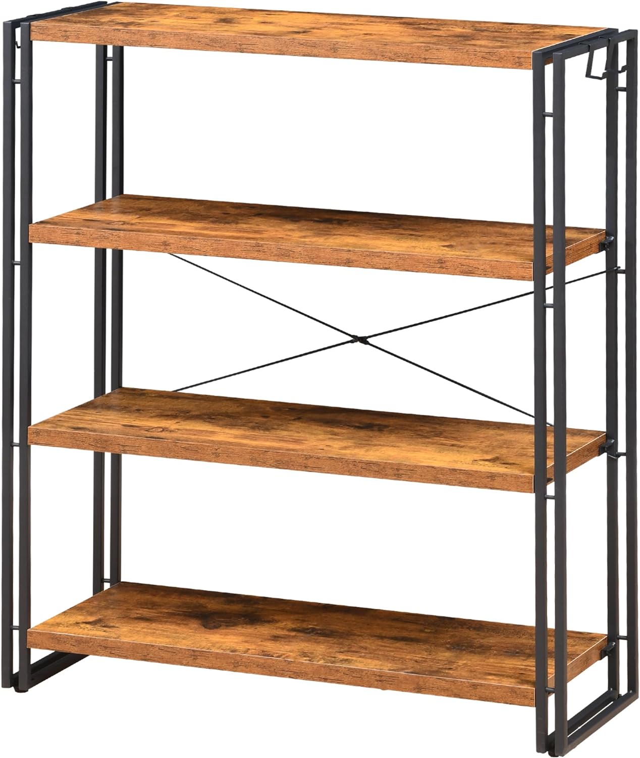 HCHQHS Bookshelf, 4-Tier Industrial Bookcase, Rustic Open Book Shelf, Freestanding Tall Bookshelves with Metal Frame