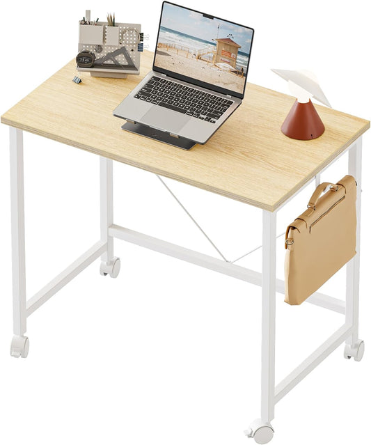 Rolling Computer Desk with Wheels, Gaming Desk for Small Spaces, Modern Simple Style Table for Home Office, Study Writing Table (Caster, Oak, 24 inch)