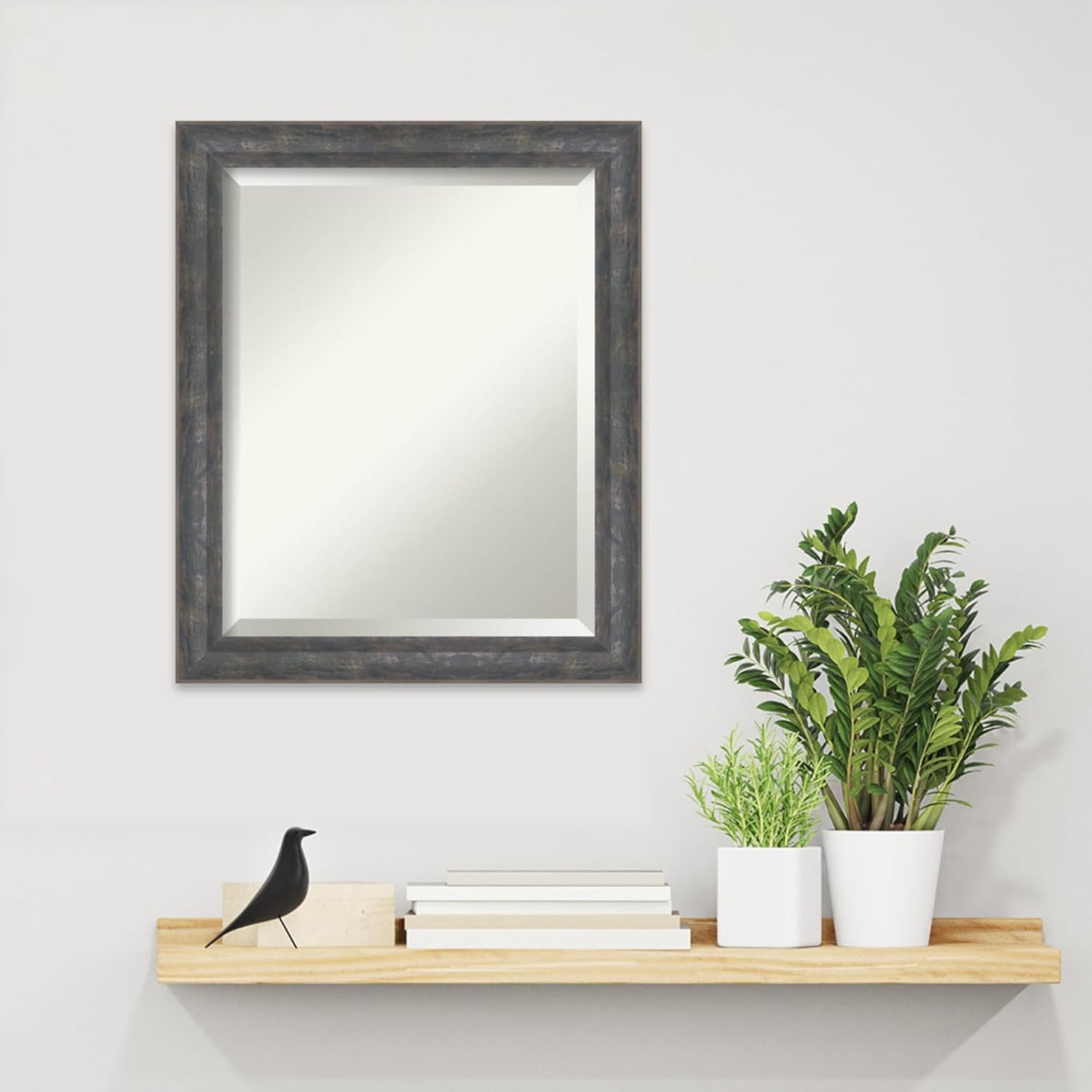 Amanti Art Grey Wall Mirror 23x19 Angled Metallic Rainbow Rectangle Bathroom Mirror for Wall Decor Living Room, Small Modern Contemporary Wood Frame, Hangs Horizonally and Vertically, Bathroom Decor