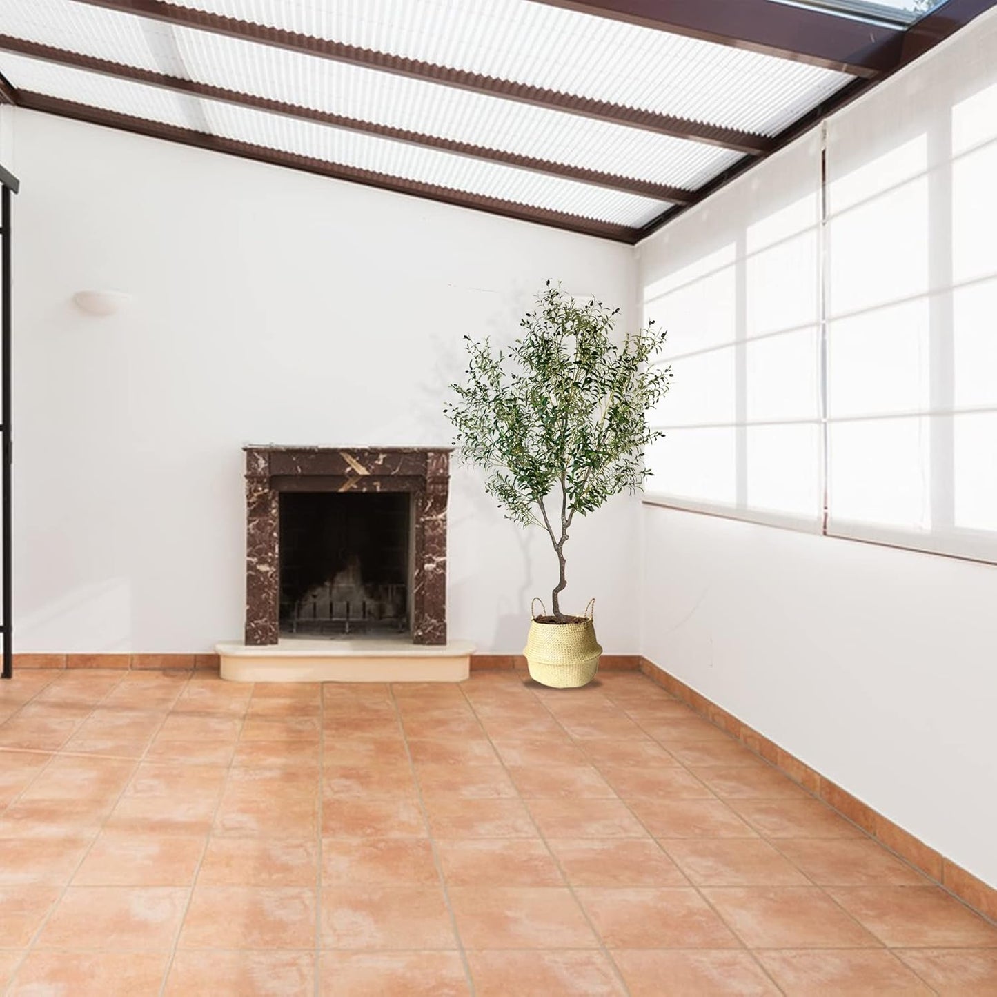 Artificial Tree Faux Olive Tree 8ft(92in,3200leaves) Tall Fake Olive Plant in Pot Fake Silk Tree Faux Plants Indoor 2pack