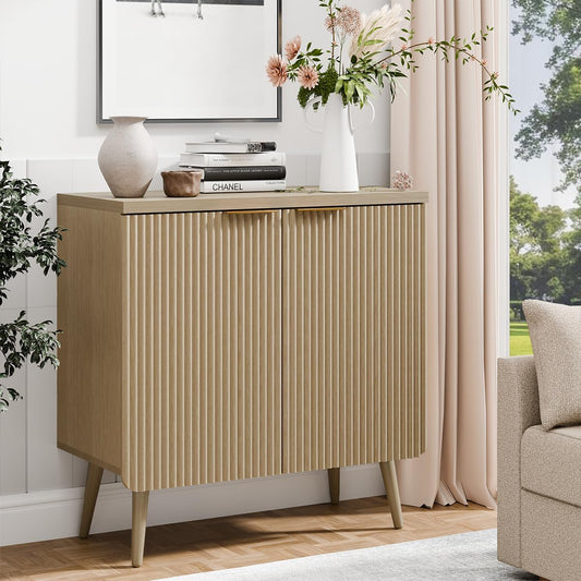 29.5" Sideboard Cabinet with Doors, Modern Buffet Cabinet with Adjustable Shelf, Dining Room Sideboard, Fluted Buffet Sideboard for Living Room, Hallway, Entryway, Natual Oak