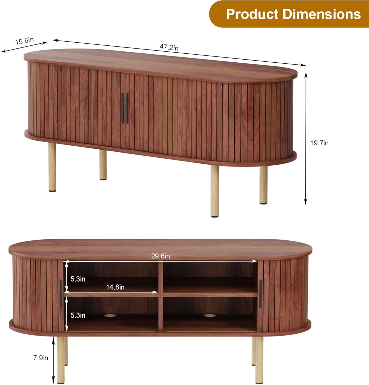 47.2" TV Stand, Modern TV Console Table with Storage Compartment and Sliding Door, Gaming Entertainment Center with Cabinet for Living Room, Bedroom, Office, Walnut