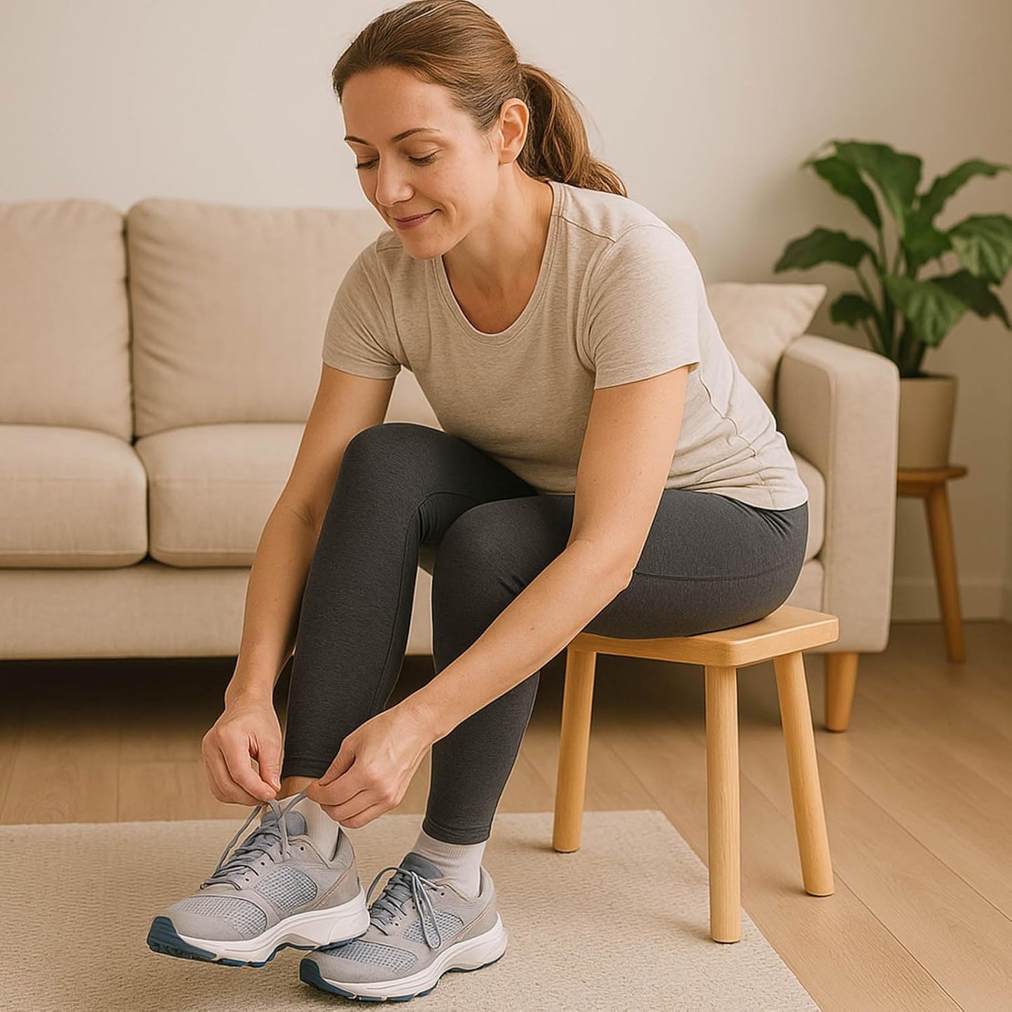 Solid Wood Step Stool,13.4inch Square Wooden Foot Stool,Portable Short Stool Easy to Assemble and Sturdy(Natural, Large)
