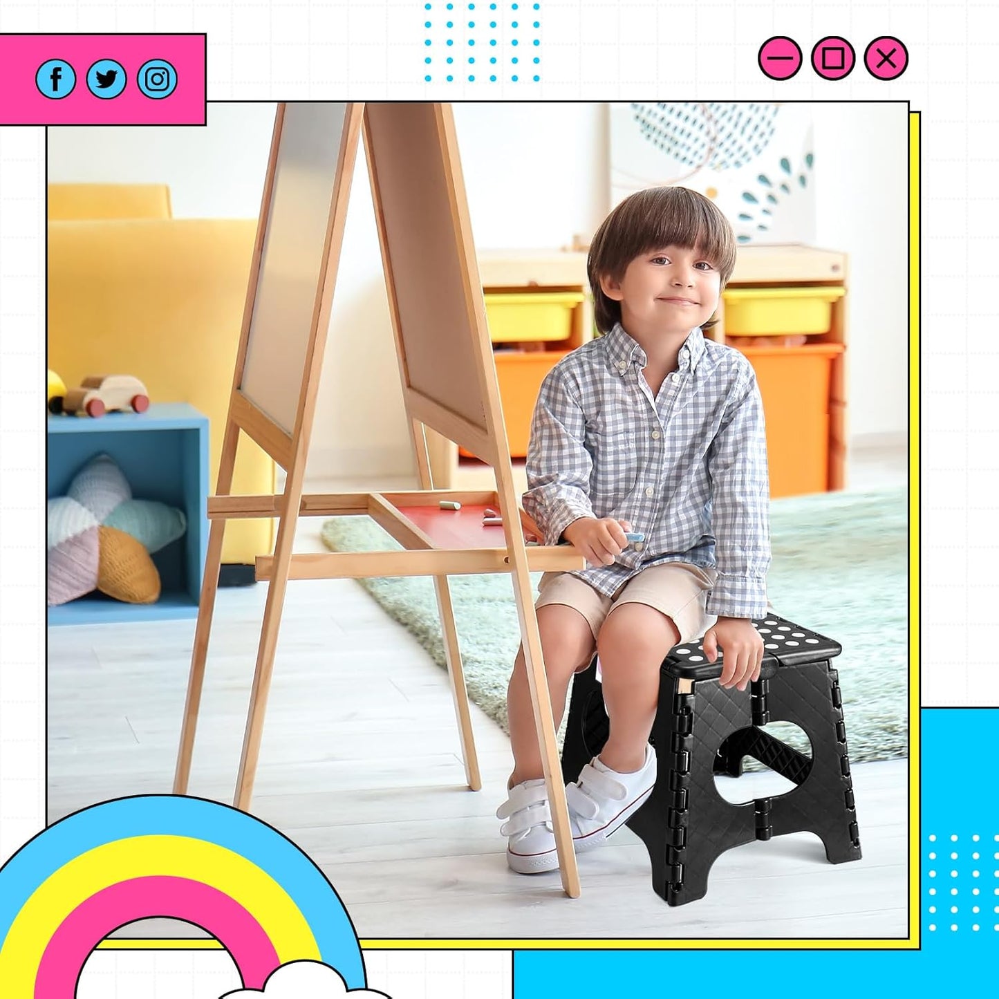 Delxo Folding Step Stool,11 Inch Non-Slip Foldable Step Stools,Portable Foldable Step Stool Lightweight Small Folding Stool with Handle for Kitchen Bathroom in Black,1 Pack