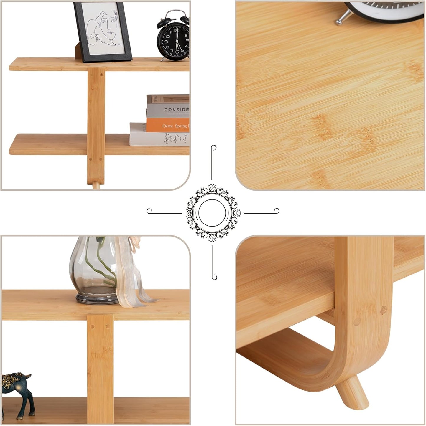 HollyHOME Bamboo TV Stand with Storage for TVs up to 65'', Modern Entertainment Center with 2 Open Shelf, Accent TV Media Console Table for Living Room, Bedroom, 55"(L), Burlywood