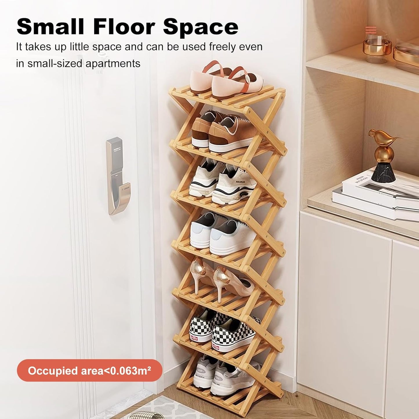 Simcat Wood Shoe Rack Foldable Shoe Organizer Shoe Storage for Small Spaces Free Standing Shelf for Entryway, Bedroom, Garage (4 Tiers,Primary Colors)