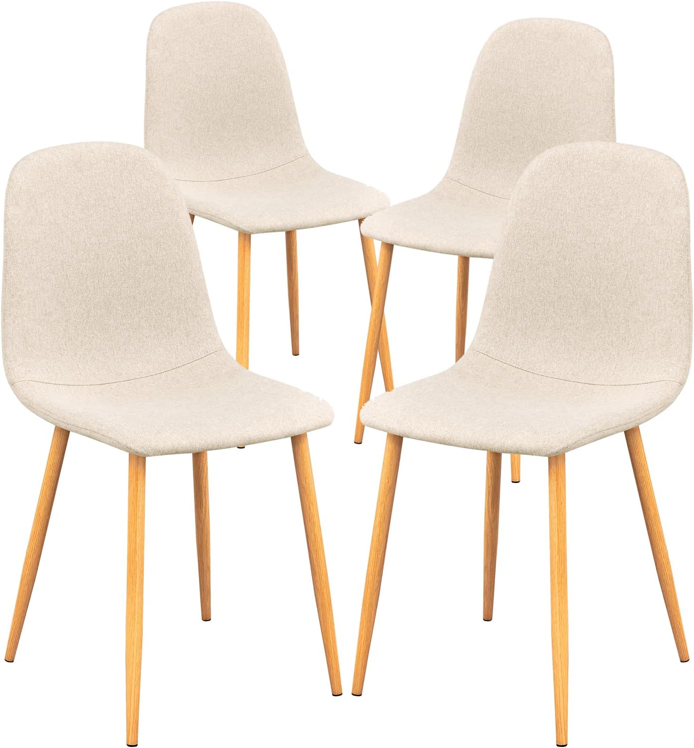FurnitureR Dining Chairs Set of 4, Upholstered Fabric Armless Dining Room Seating, Side Chair Mid-Back with Metal Legs for Kitchen Living Room Bedroom, Light Beige