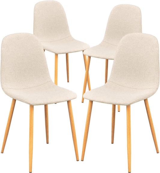 FurnitureR Dining Chairs Set of 4, Upholstered Fabric Armless Dining Room Seating, Side Chair Mid-Back with Metal Legs for Kitchen Living Room Bedroom, Light Beige