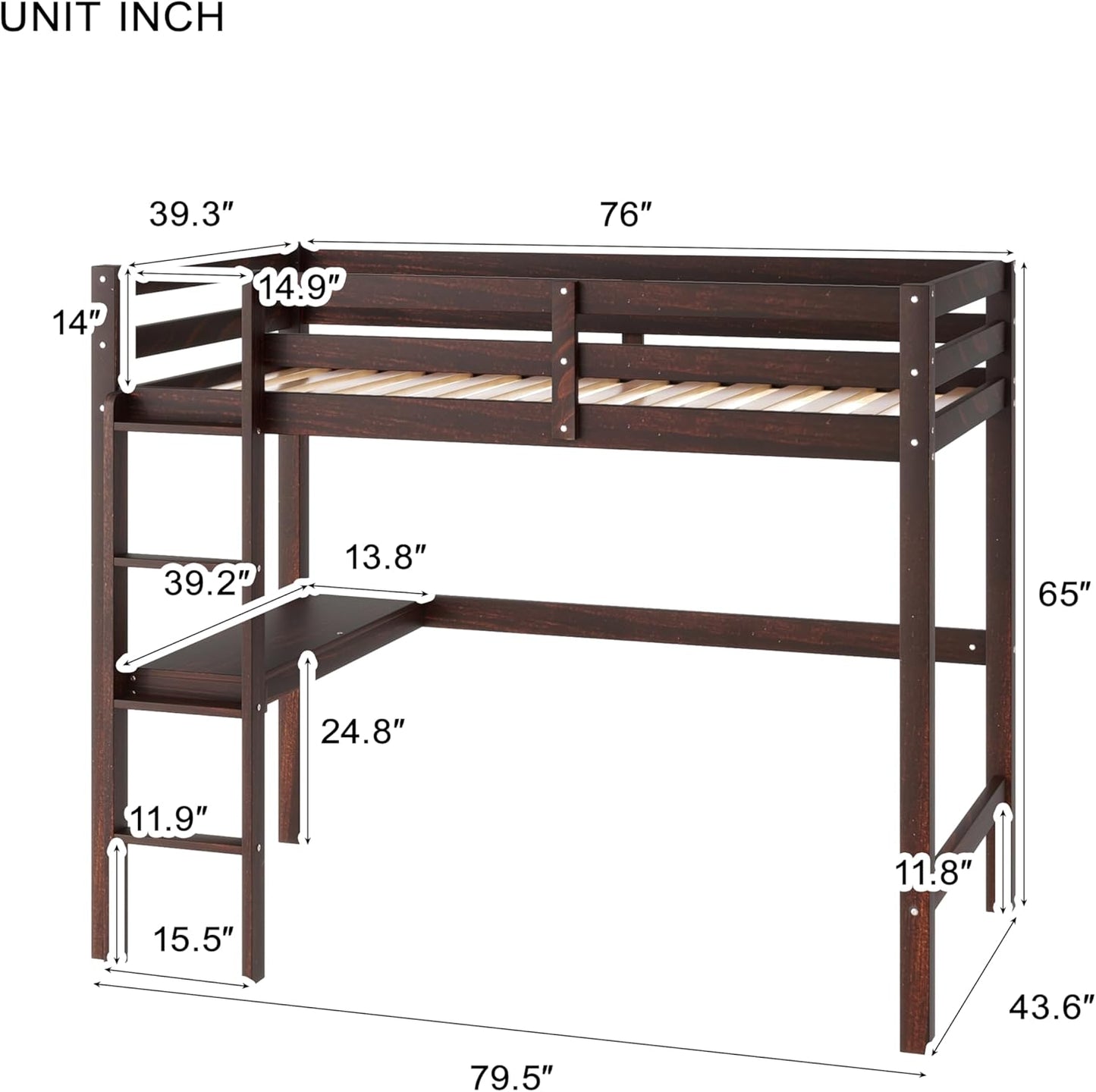 HomSof Modern Twin Loft Bed with Desk and Ladder,Ideal for Small Bedrooms,Espresso