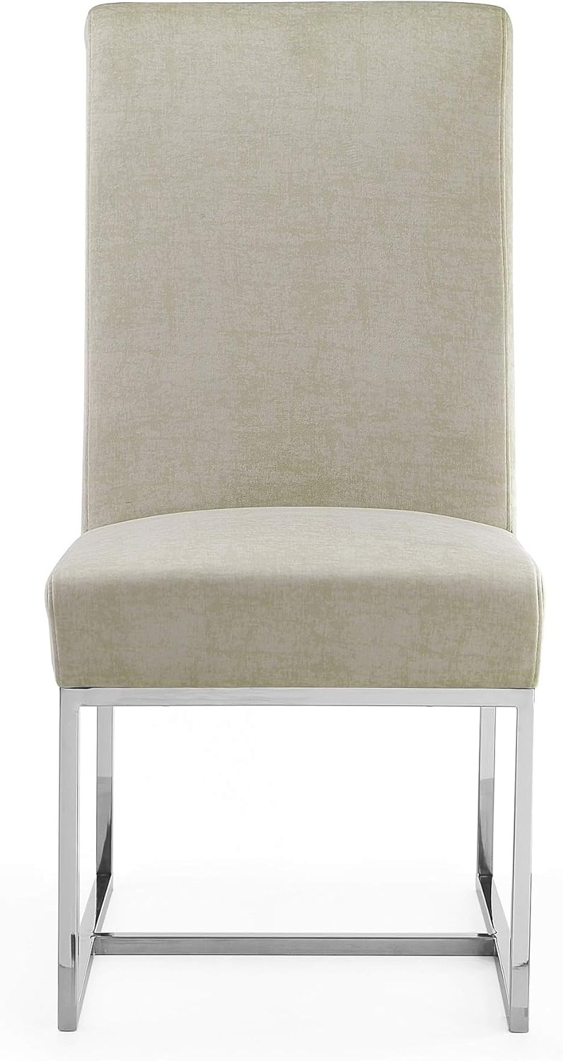Manhattan Comfort Element Modern Velvet Dining Chairs, High Density Foam, Chrome Finish Stainless Steel Frame, High-Back, Fully Assembled Industrial Chic Accent Furniture, Set of 1, Champagne