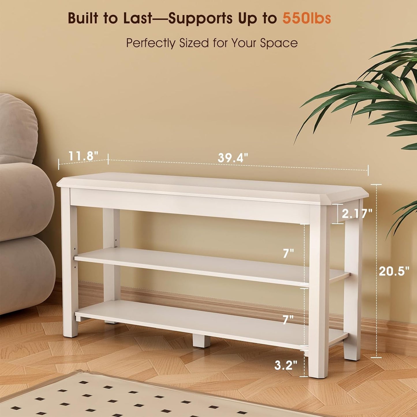 Shoe Rack Bench Seat Rubberwood 2-Tier Wooden Storage Bench 550lbs Compact Mid-Century Modern Design for Entryway, Hallway, Closet, Front Door Entrance, Foyer