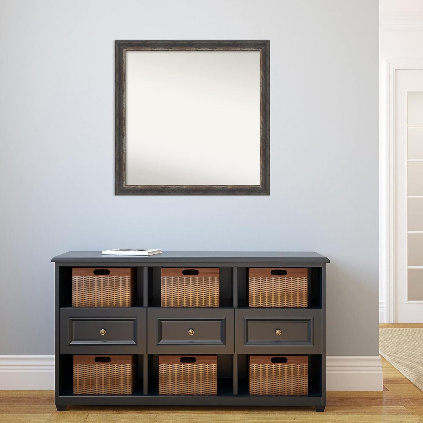 Amanti Art Brown Bathroom Mirror for Over Sink, 31x31 Bark Rustic Char Square Vanity Mirror, Large Country Rustic Frame, Hangs Horizonally and Vertically, Bathroom Wall Decor, Non-Beveled Edge