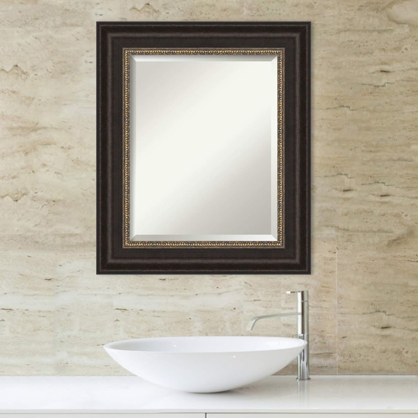 Amanti Art Bronze Bathroom Mirror for Over Sink, 27x23 Paragon Bronze Rectangle Vanity Mirror, Small Traditional Frame, Hangs Horizonally and Vertically, Bathroom Wall Decor, Beveled Edge