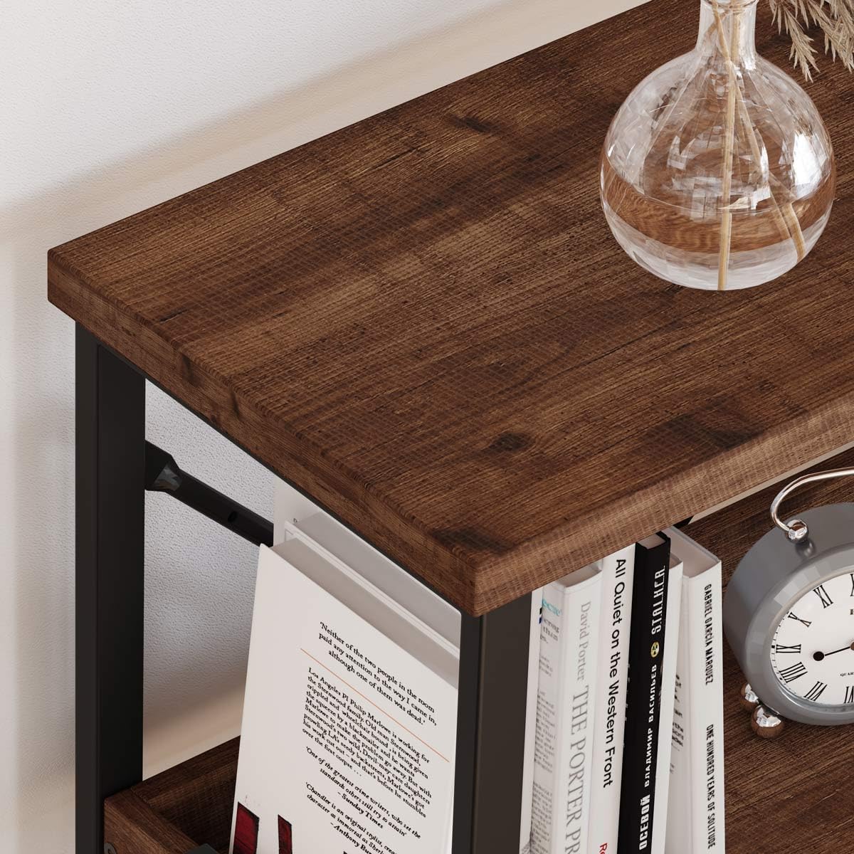 BON AUGURE Rustic Console Table with Shelves, 3 Tier Sofa Table Behind Couch for Living Room, Wood Metal Entryway Tables for Hallway, Foyer, Entrance (47 Inch, Rustic Oak)