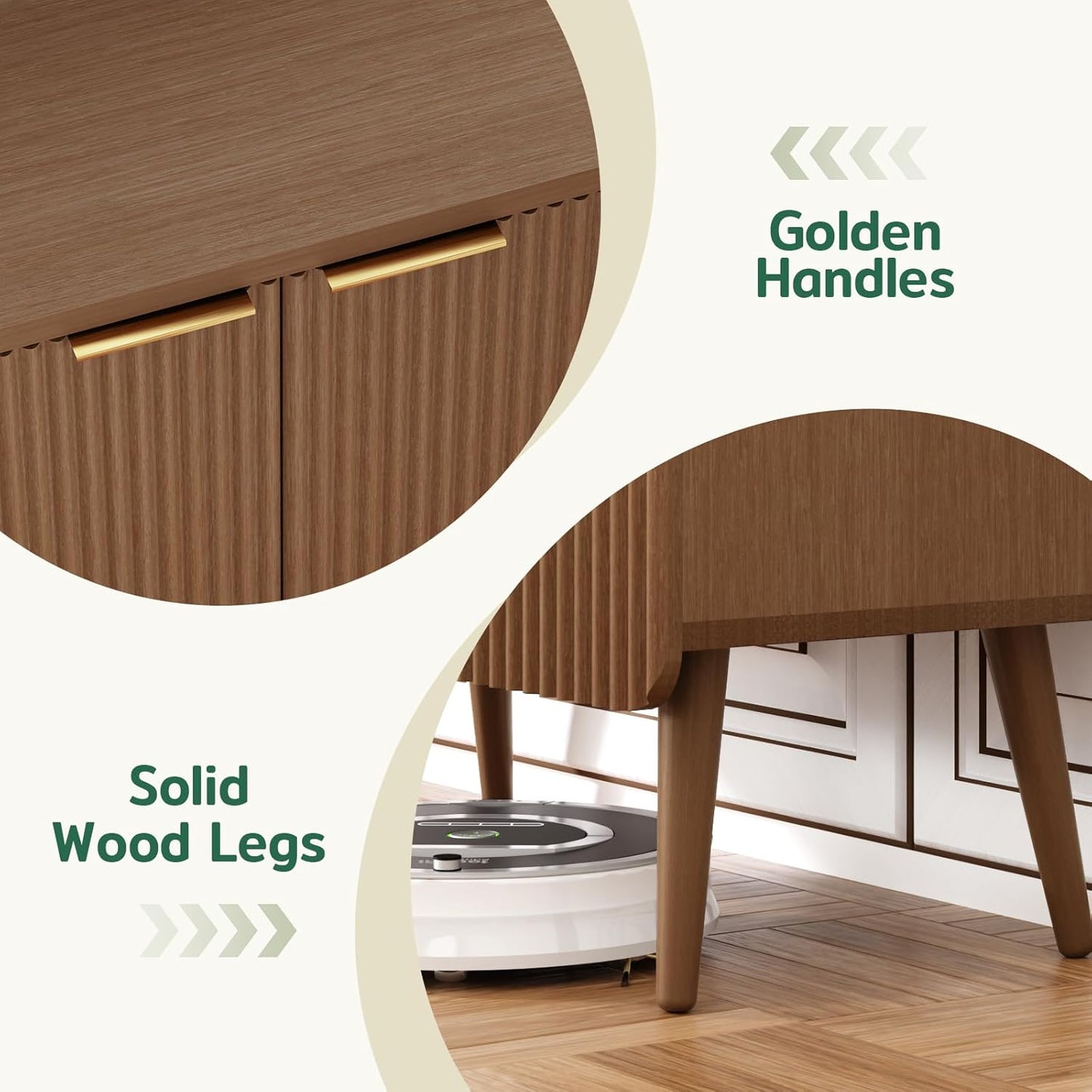 23.6" Sideboard Cabinet with 2 Doors, Modern Buffet Cabinet with Adjustable Shelf, Dining Room Sideboard, Fluted Buffet Sideboard for Living Room, Hallway, Entryway, Walnut