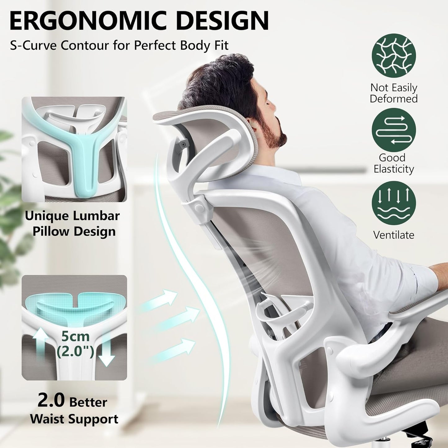 FelixKing Ergonomic Office Chair, Headrest Desk Chair with Adjustable Lumbar Support, Home Office Swivel Task Chair with High Back and Armrest, Adjustable Height Gaming Chair (Gray)